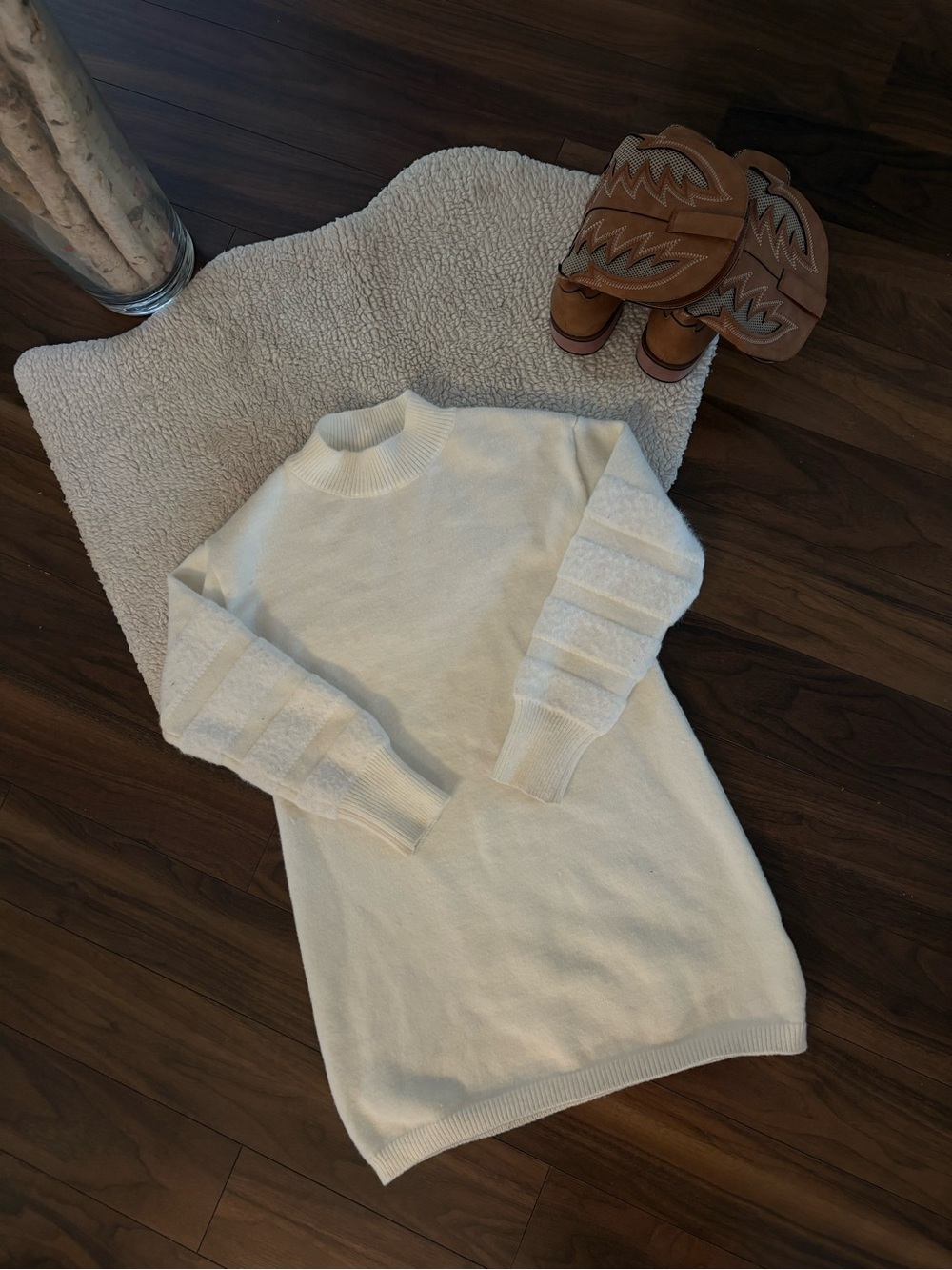 🤍WHITE COZY KNIT MOCK NECK SWEATER DRESS